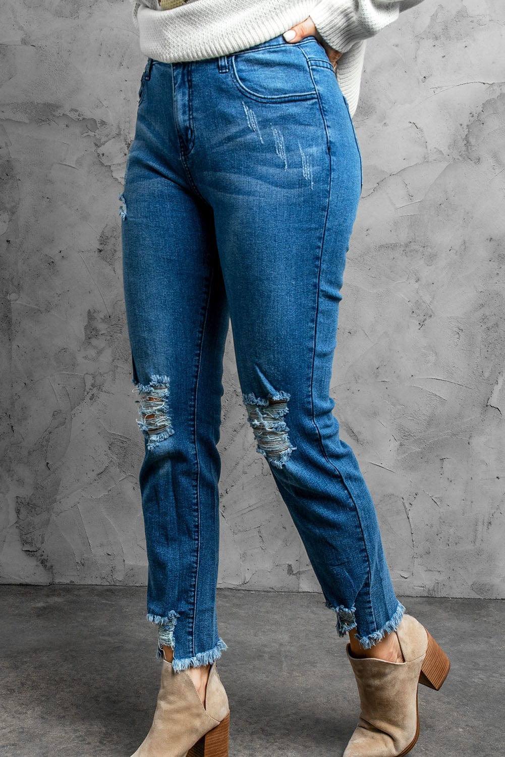 Stylish Distressed Cropped Jeans - Body By J'ne