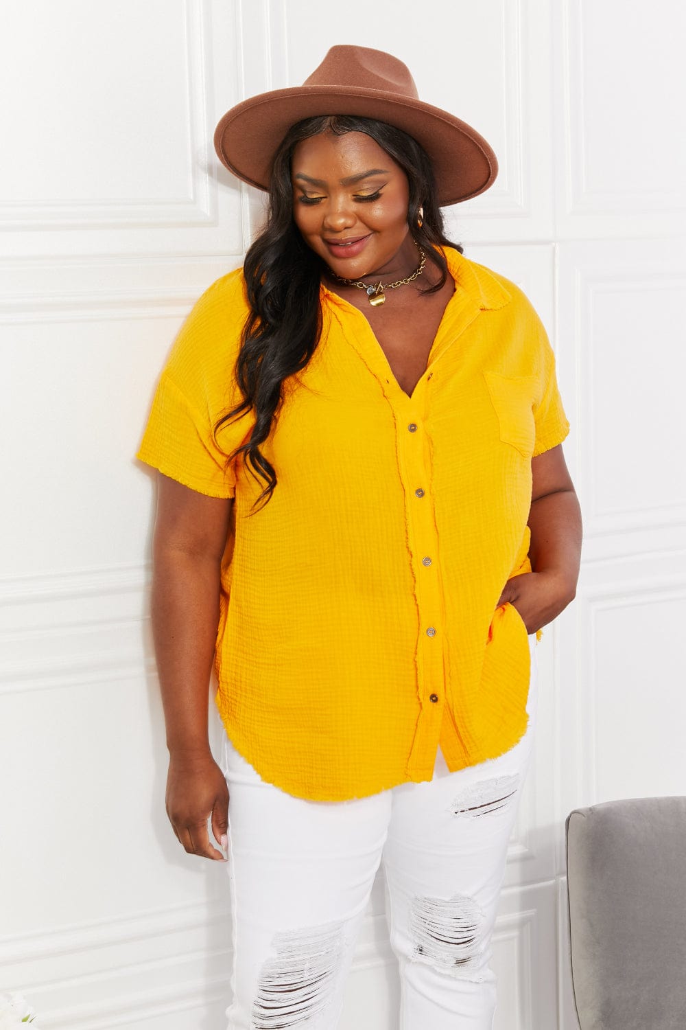 Summer Breeze Gauze Short Sleeve Shirt in Mustard - Body By J'ne