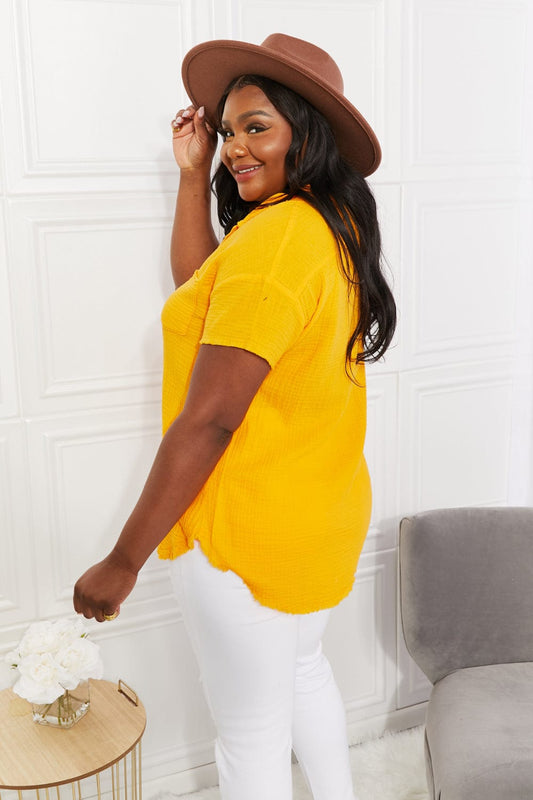 Summer Breeze Gauze Short Sleeve Shirt in Mustard - Body By J'ne