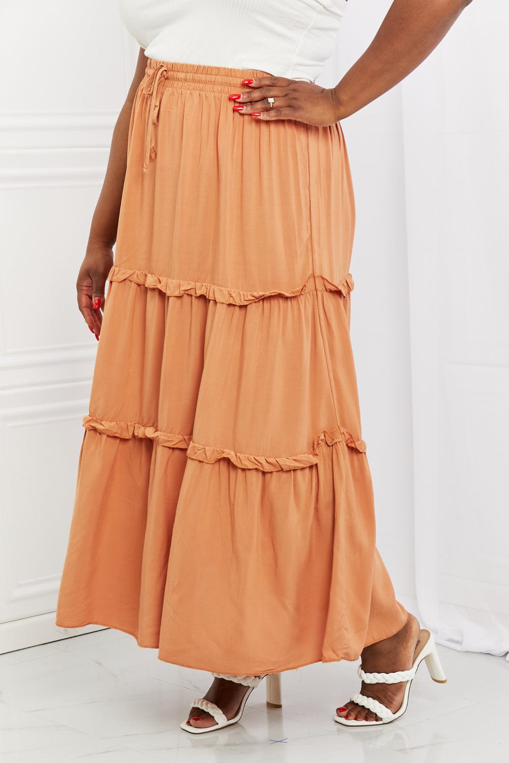 Summer Days Full Size Ruffled Maxi Skirt in Butter Orange - Body By J'ne