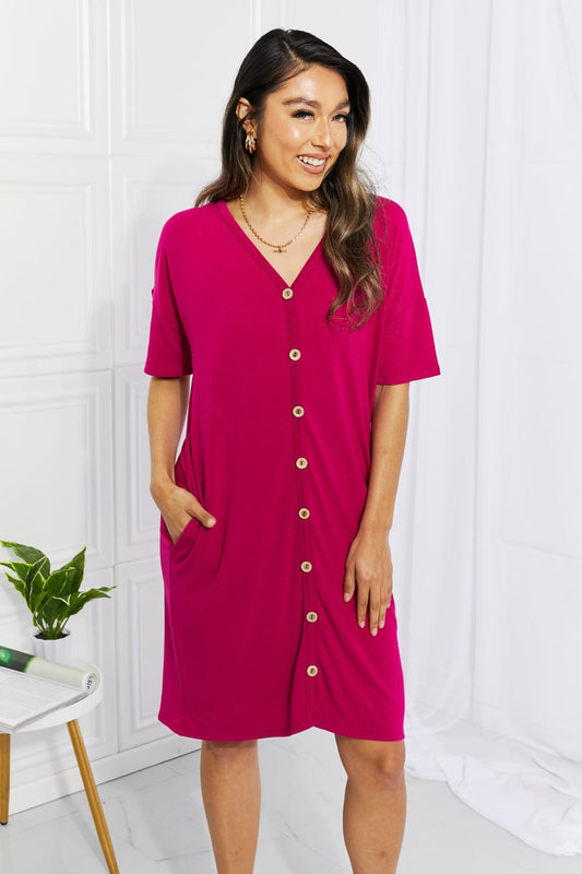 Sunday Brunch Button Down Midi Dress in Magenta - Body By J'ne