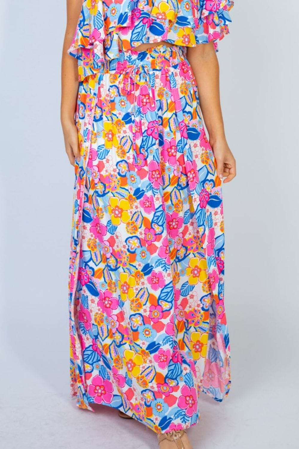 Sunshine & Blossoms Full Size Floral Smocked Maxi Skirt - Body By J'ne