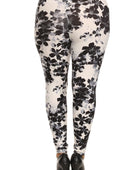 Super Soft Peach Skin Fabric, Floral Graphic Printed Knit Legging With Elastic Waist Detail - Body By J'ne