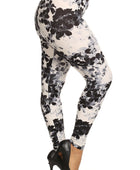 Super Soft Peach Skin Fabric, Floral Graphic Printed Knit Legging With Elastic Waist Detail - Body By J'ne