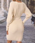 Surplice Neck Tie Waist Sweater Dress - Body By J'ne