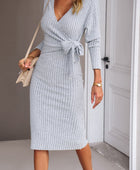 Surplice Neck Tied Ribbed Dress - Body By J'ne