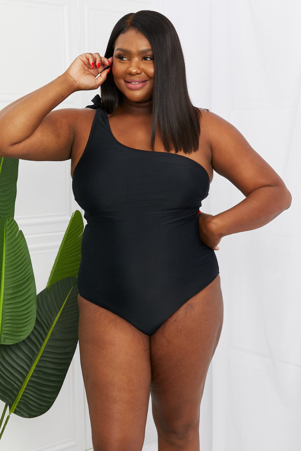 Swim Deep End One-Shoulder One-Piece Swimsuit in Black - Body By J'ne