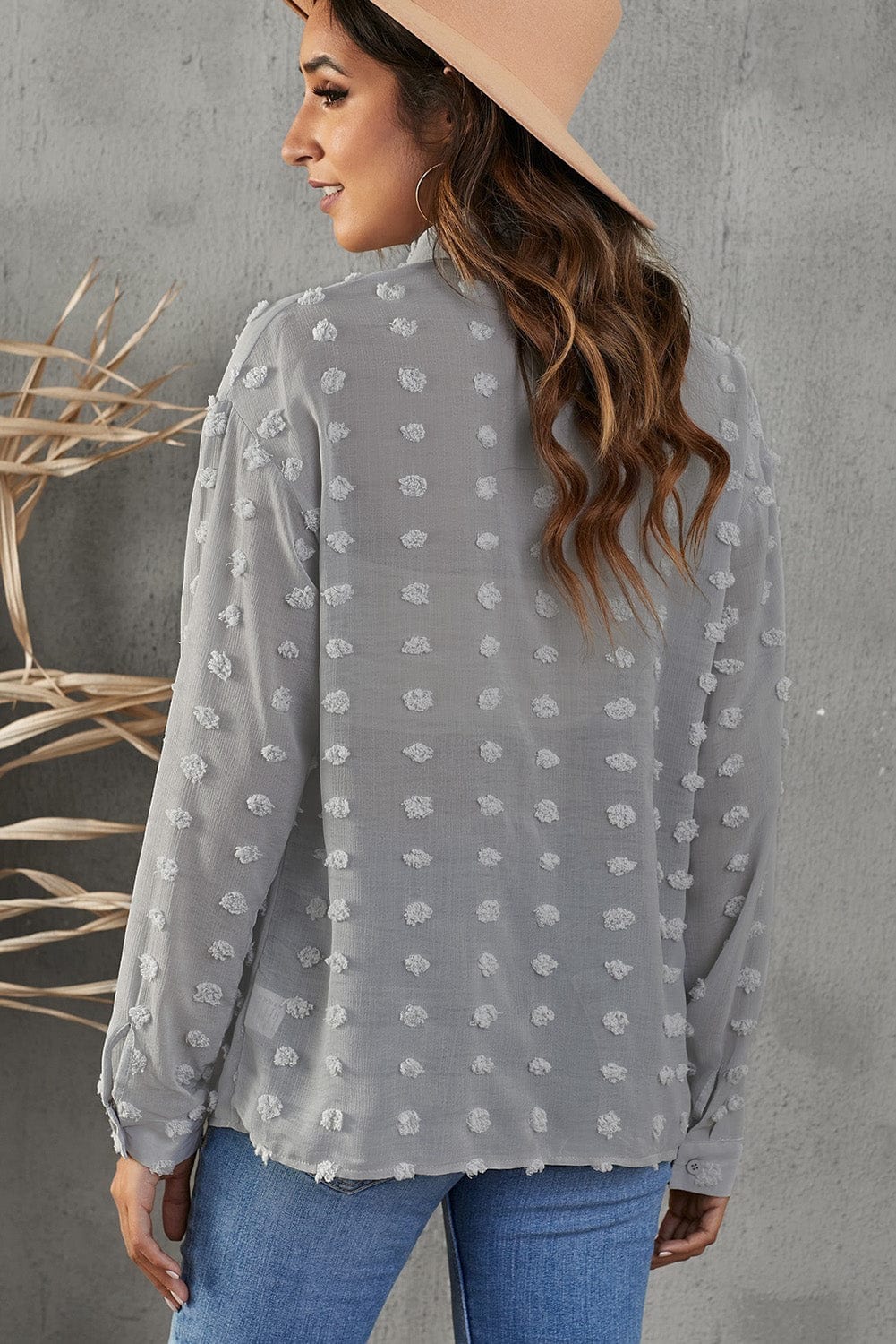 Swiss Dot Button-Up Long Sleeve Shirt - Body By J'ne