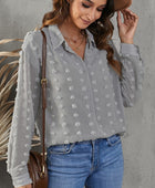 Swiss Dot Button-Up Long Sleeve Shirt - Body By J'ne