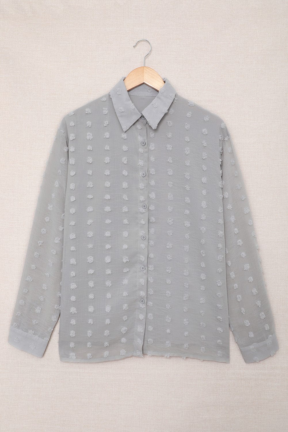 Swiss Dot Button-Up Long Sleeve Shirt - Body By J'ne