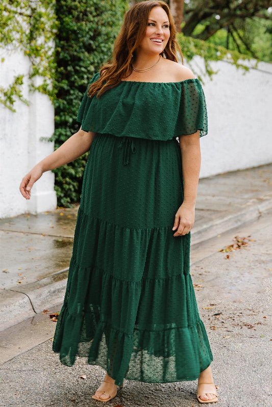 Swiss Dot Off-Shoulder Tiered Dress - Body By J'ne