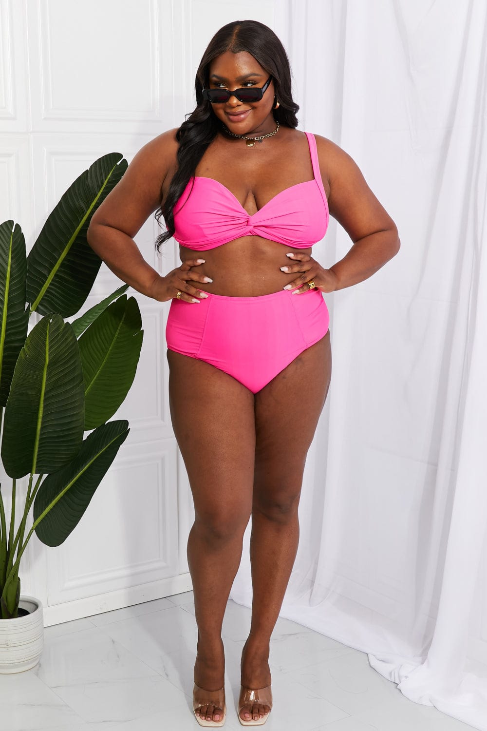 Take A Dip Twist High-Rise Bikini in Pink - Body By J'ne