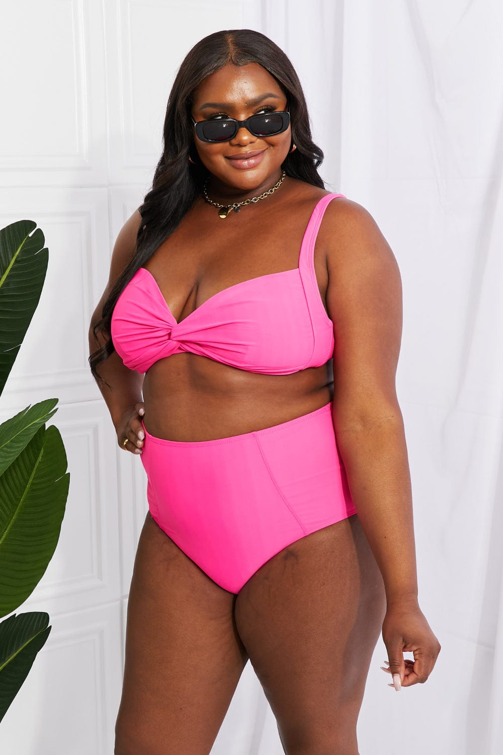 Take A Dip Twist High-Rise Bikini in Pink - Body By J'ne