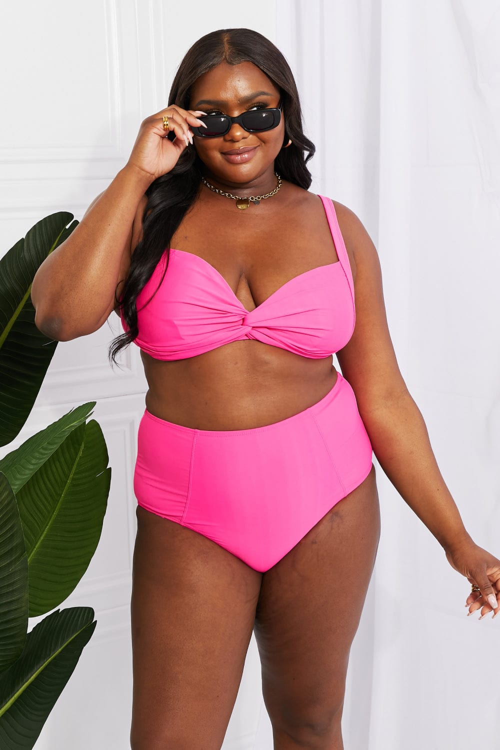 Take A Dip Twist High-Rise Bikini in Pink - Body By J'ne