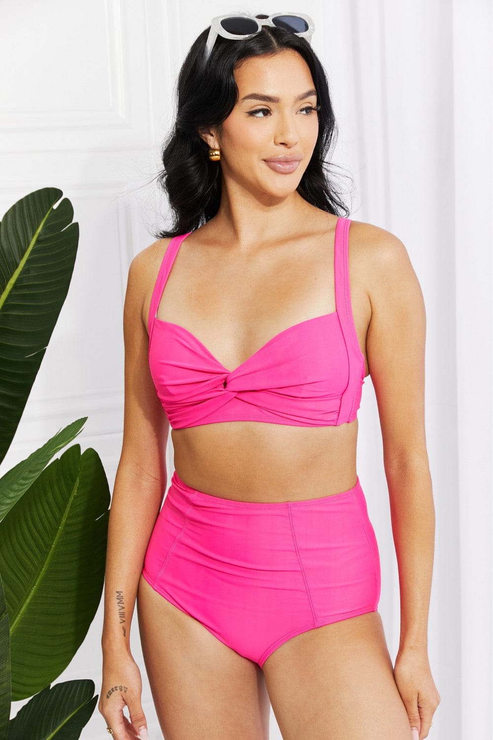 Take A Dip Twist High-Rise Bikini in Pink - Body By J'ne