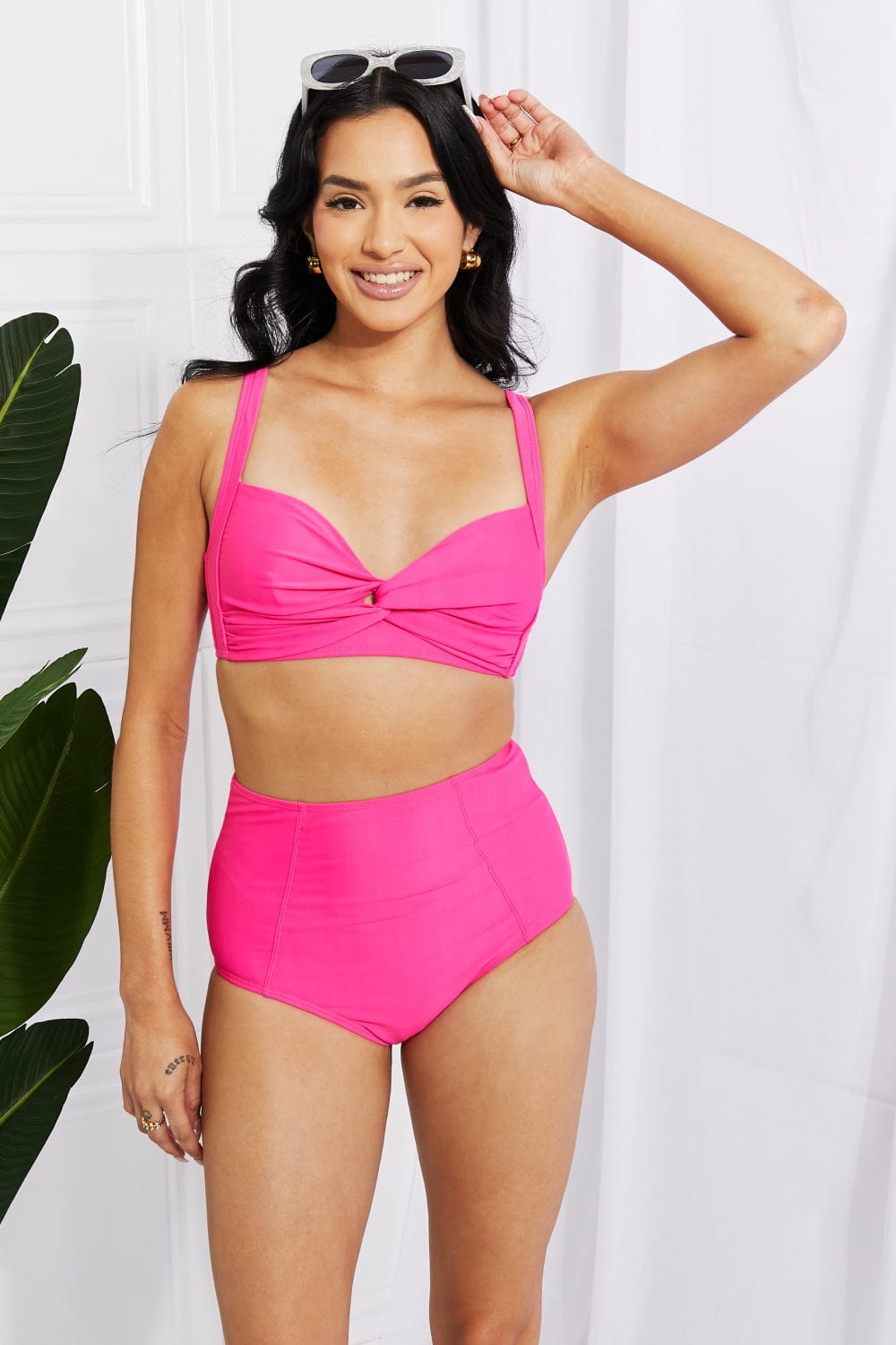 Take A Dip Twist High-Rise Bikini in Pink - Body By J'ne