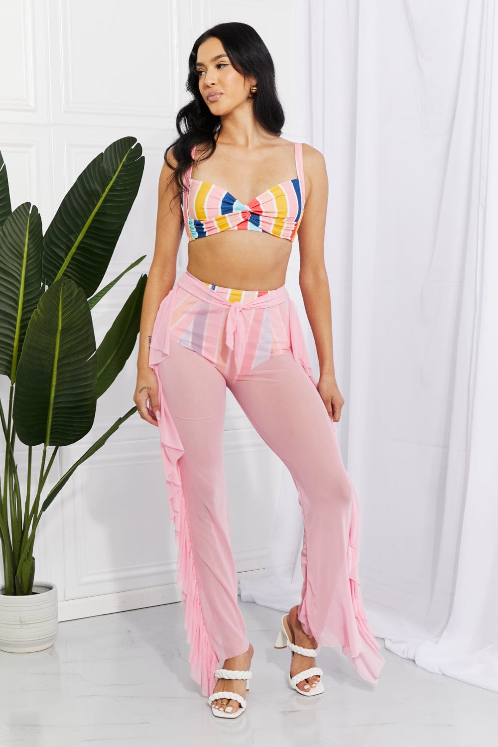 Take Me To The Beach Mesh Ruffle Cover-Up Pants - Body By J'ne