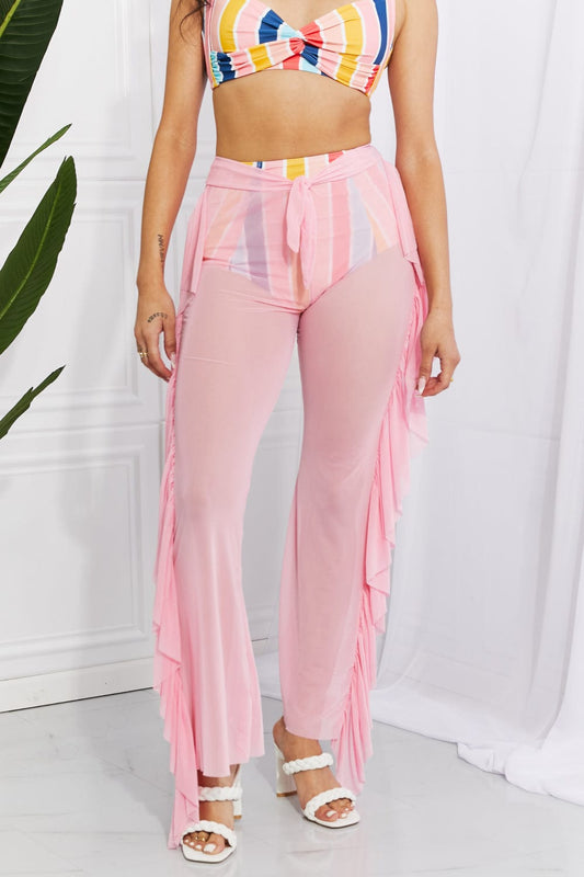 Take Me To The Beach Mesh Ruffle Cover-Up Pants - Body By J'ne