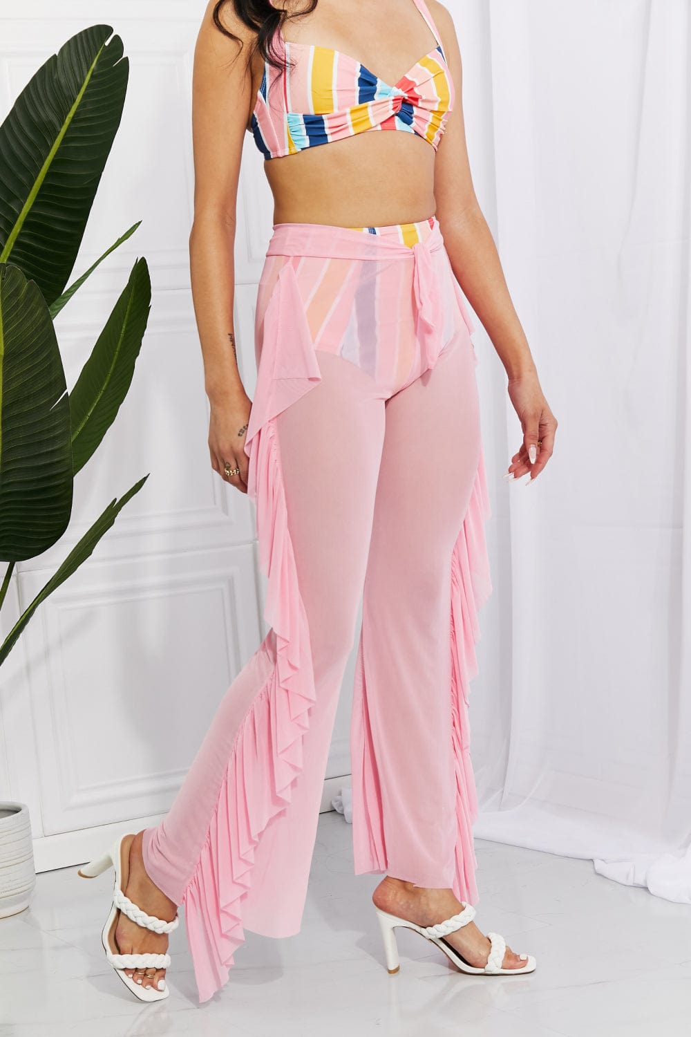 Take Me To The Beach Mesh Ruffle Cover-Up Pants - Body By J'ne