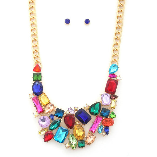 Teardrop Rectangle Shape Rhinestone Statement Necklace - Body By J'ne