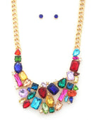 Teardrop Rectangle Shape Rhinestone Statement Necklace - Body By J'ne