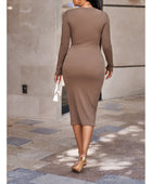 Textured Cutout Long Sleeve Slit Dress - Body By J'ne