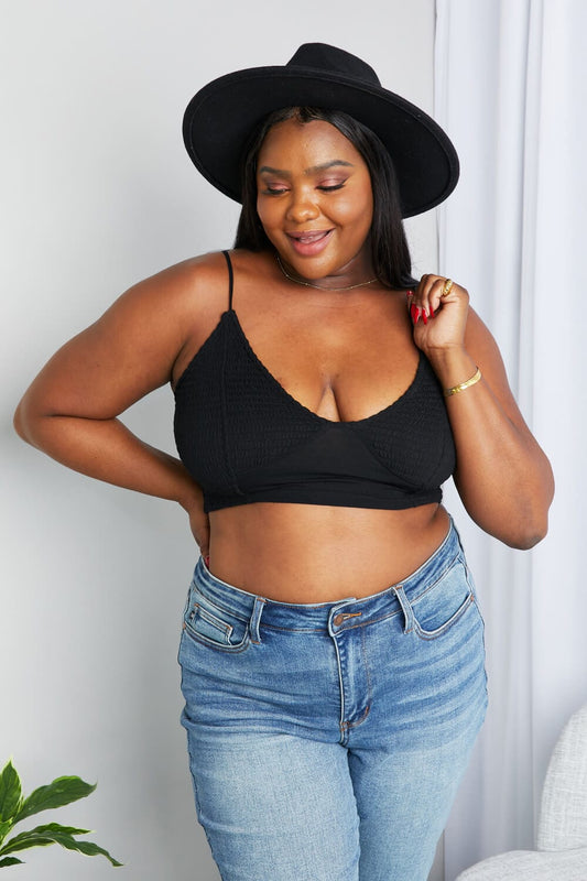 Textured Spaghetti Strap Bralette in Black - Body By J'ne