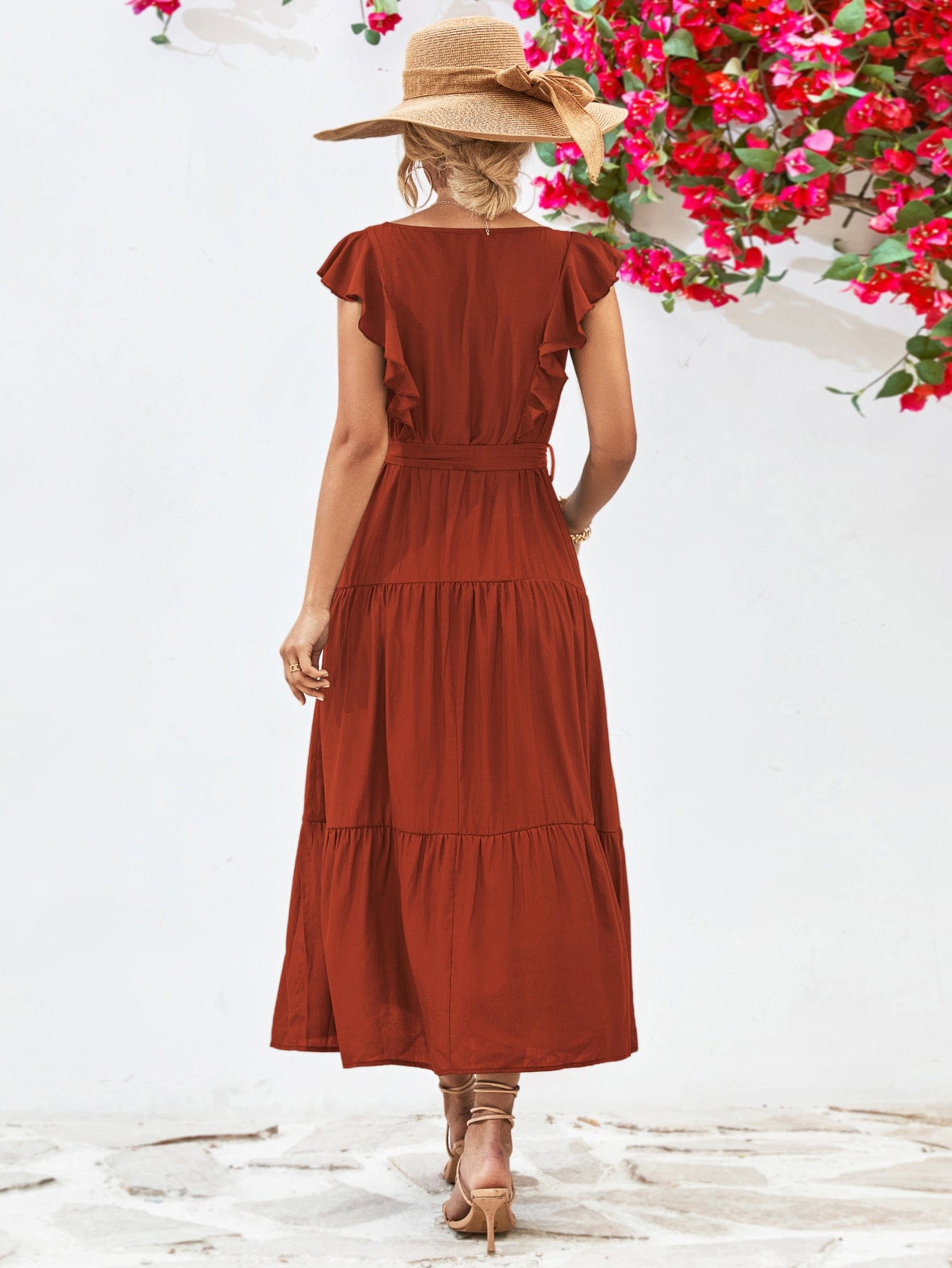 Tie Belt Ruffled Tiered Dress - Body By J'ne