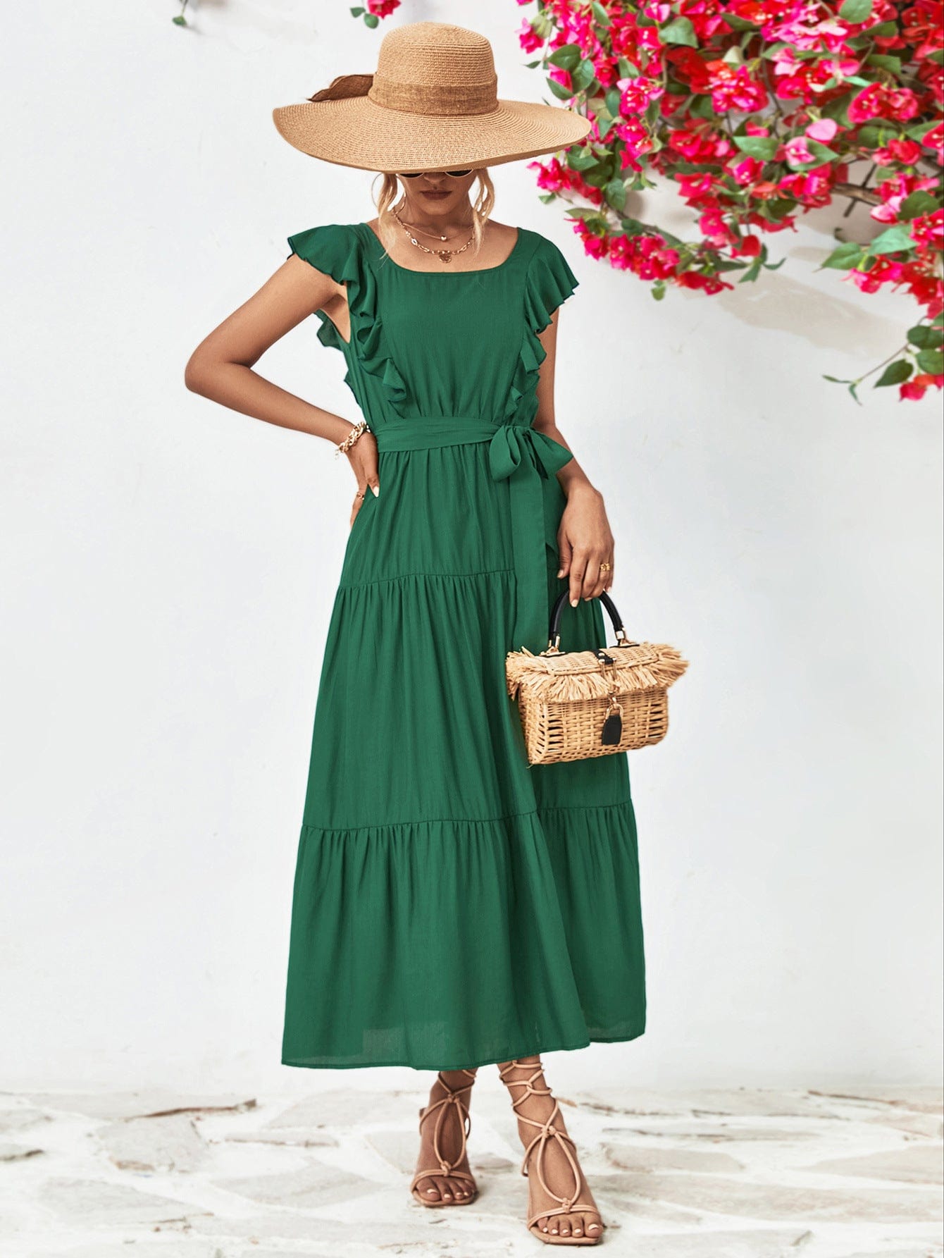 Tie Belt Ruffled Tiered Dress - Body By J'ne