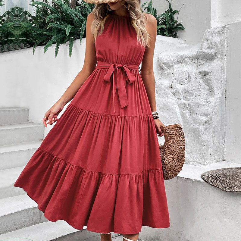 Tie Belt Tiered Midi Dress - Body By J'ne