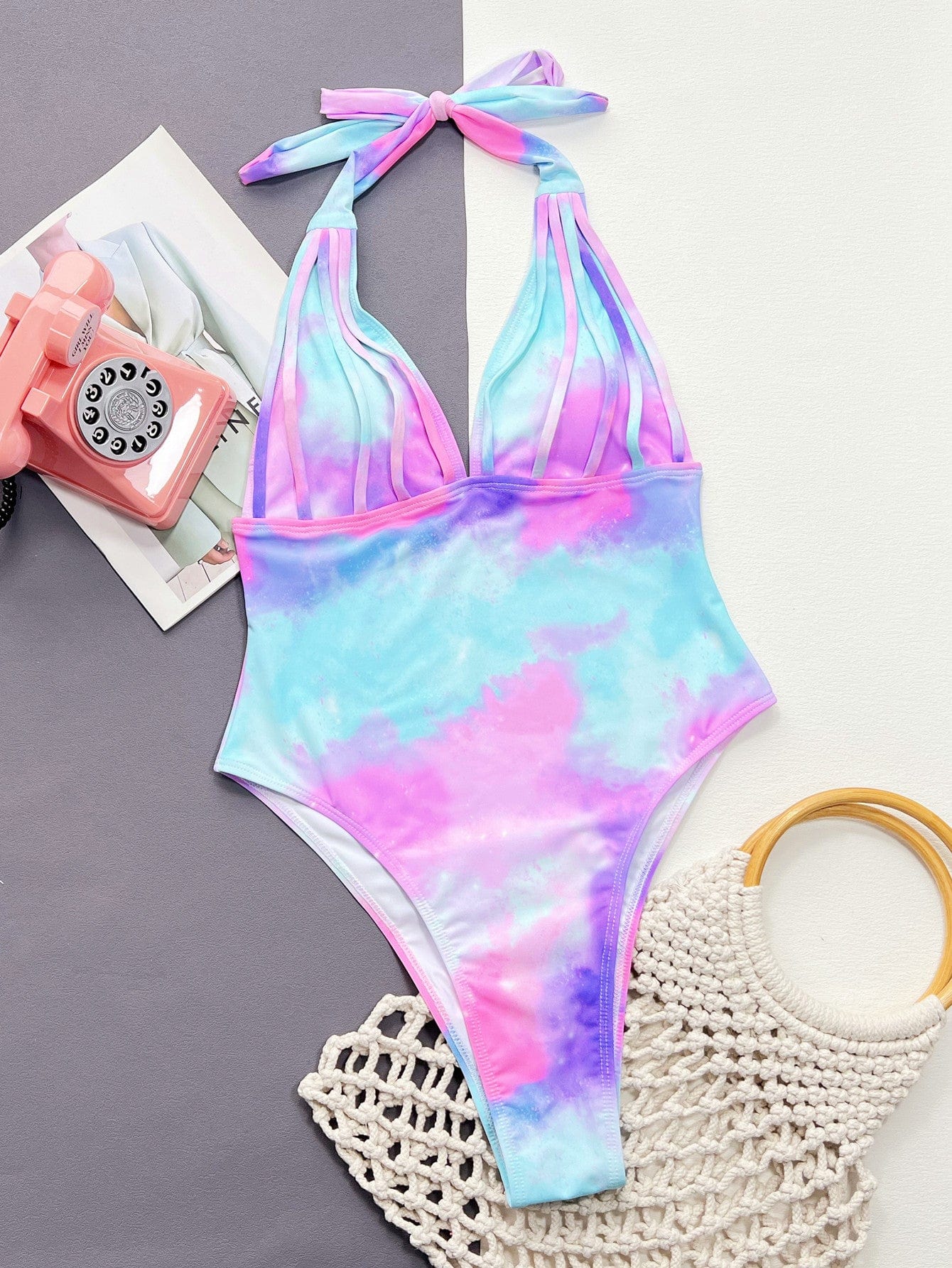 Tie-Dye Halter Neck One-Piece Swimsuit - Body By J'ne