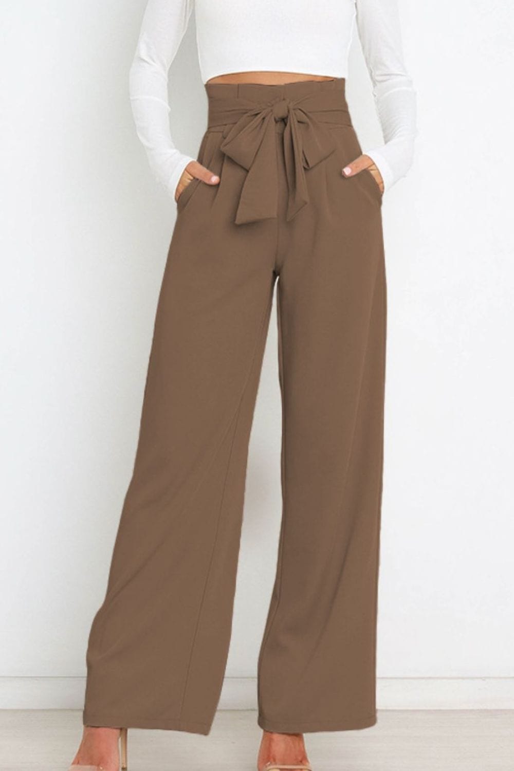 Tie Front Paperbag Wide Leg Pants - Body By J'ne