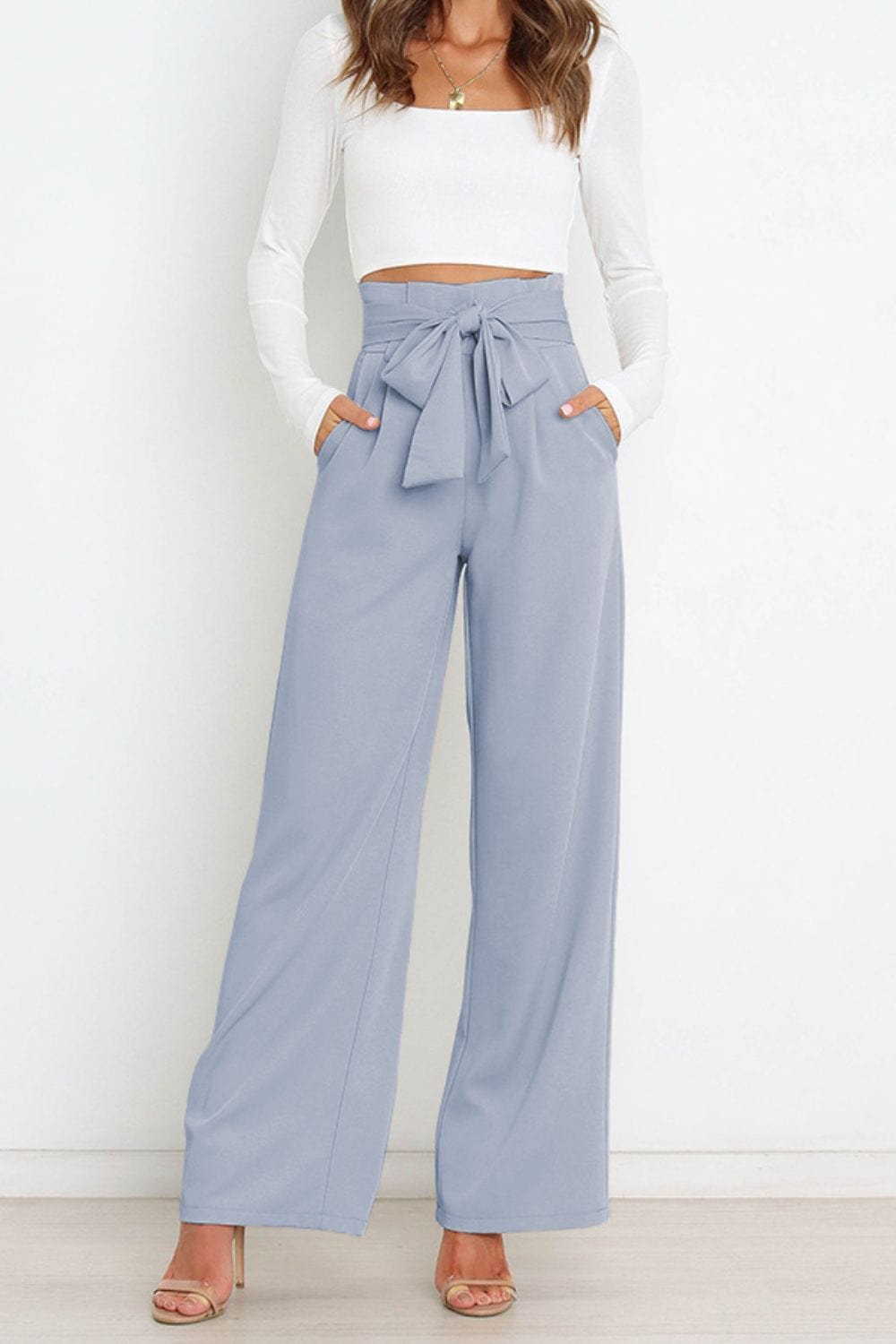 Tie Front Paperbag Wide Leg Pants - Body By J'ne