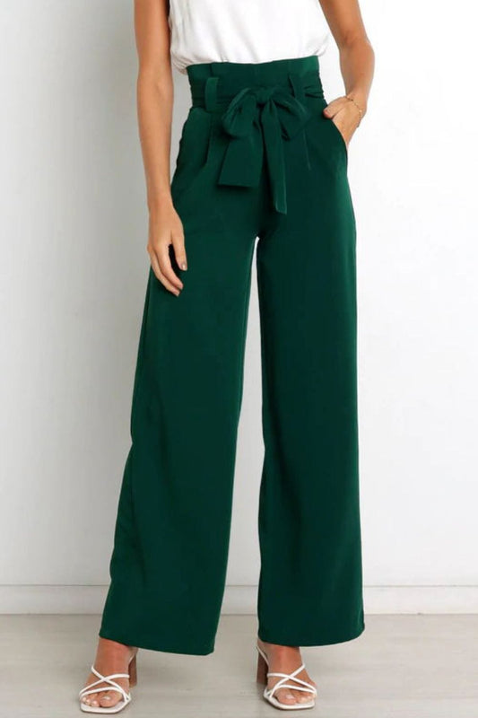 Tie Front Paperbag Wide Leg Pants - Body By J'ne