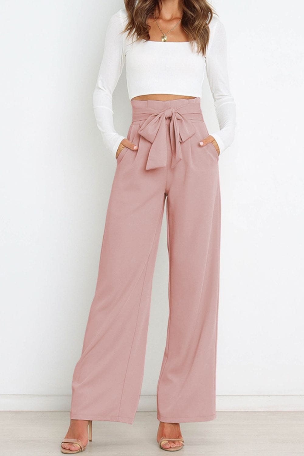 Tie Front Paperbag Wide Leg Pants - Body By J'ne