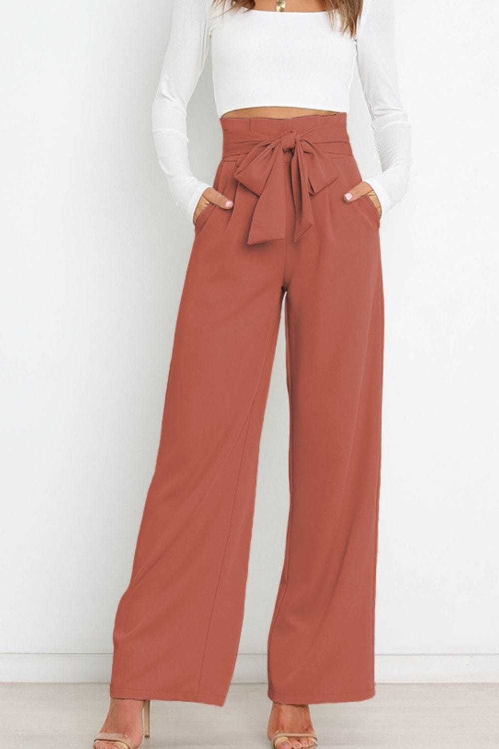 Tie Front Paperbag Wide Leg Pants - Body By J'ne