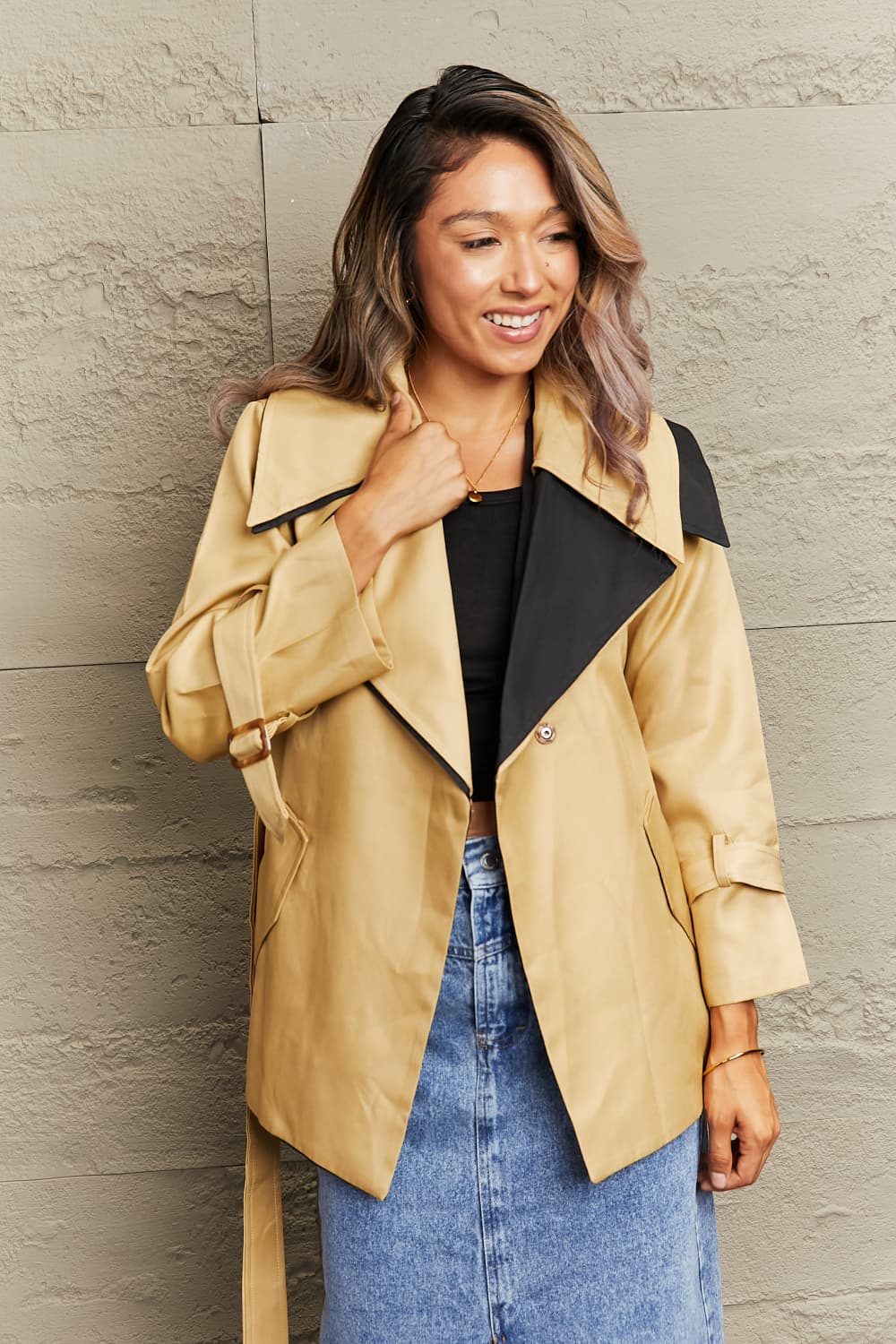 Tie Waist Lapel Collar Trench Coat - Body By J'ne