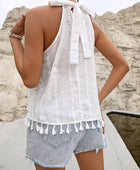 Tied Openwork Tassel Grecian Sleeveless Top - Body By J'ne