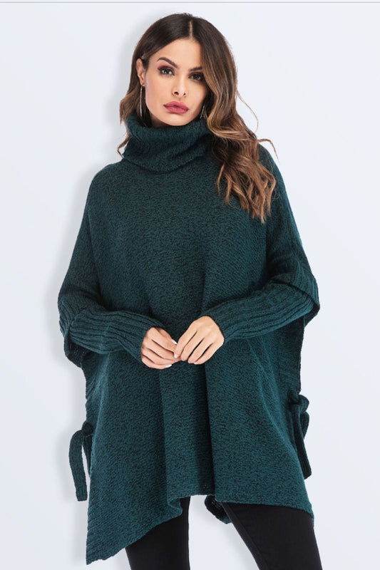 Tied Turtleneck Asymmetrical Hem Sweater - Body By J'ne