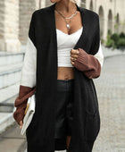 Tricolor Dropped Shoulder Cardigan with Pockets - Body By J'ne