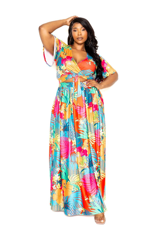 Tropical floral maxi skirt & top set - Body By J'ne