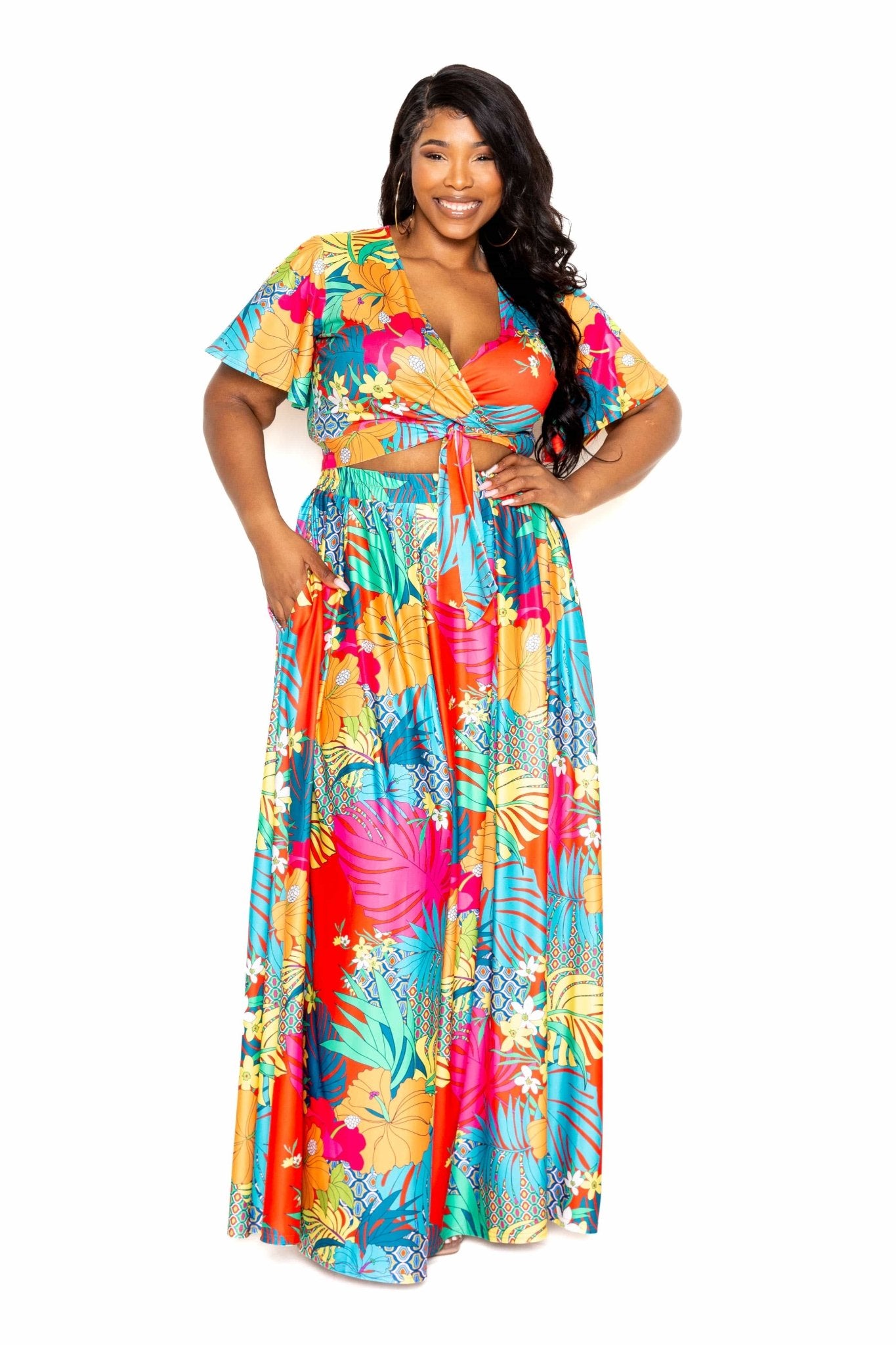 Tropical floral maxi skirt & top set - Body By J'ne