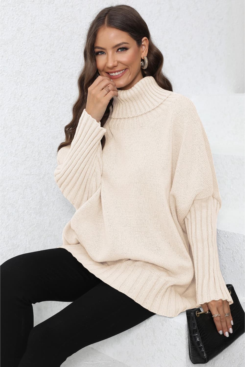 Turtle Neck Long Sleeve Ribbed Sweater - Body By J'ne