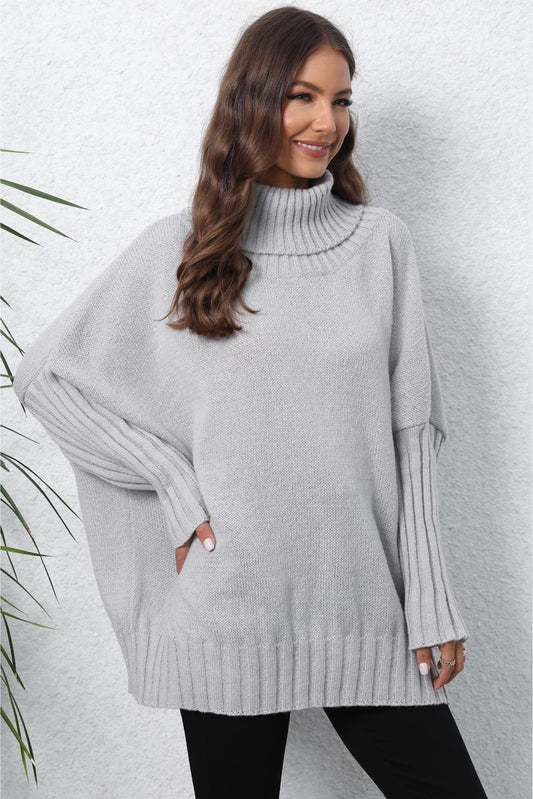 Turtle Neck Long Sleeve Ribbed Sweater - Body By J'ne