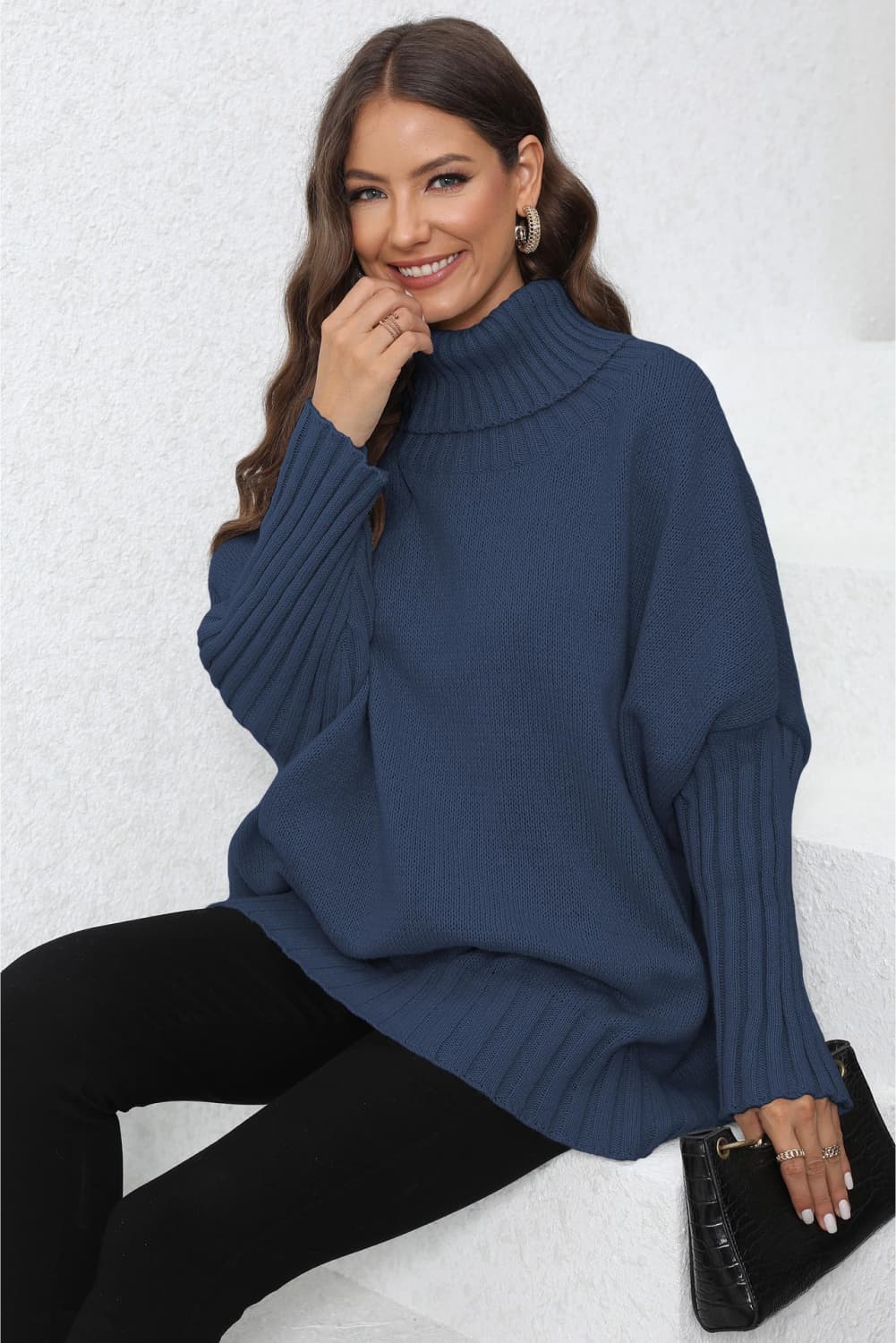 Turtle Neck Long Sleeve Ribbed Sweater - Body By J'ne