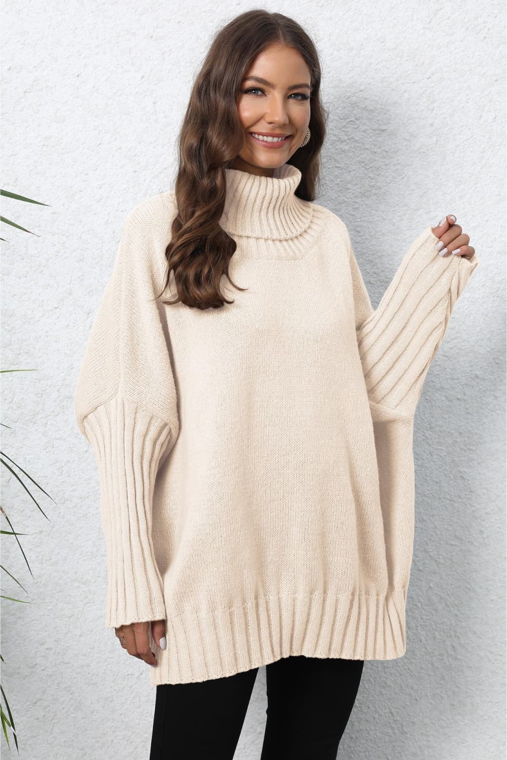 Turtle Neck Long Sleeve Ribbed Sweater - Body By J'ne