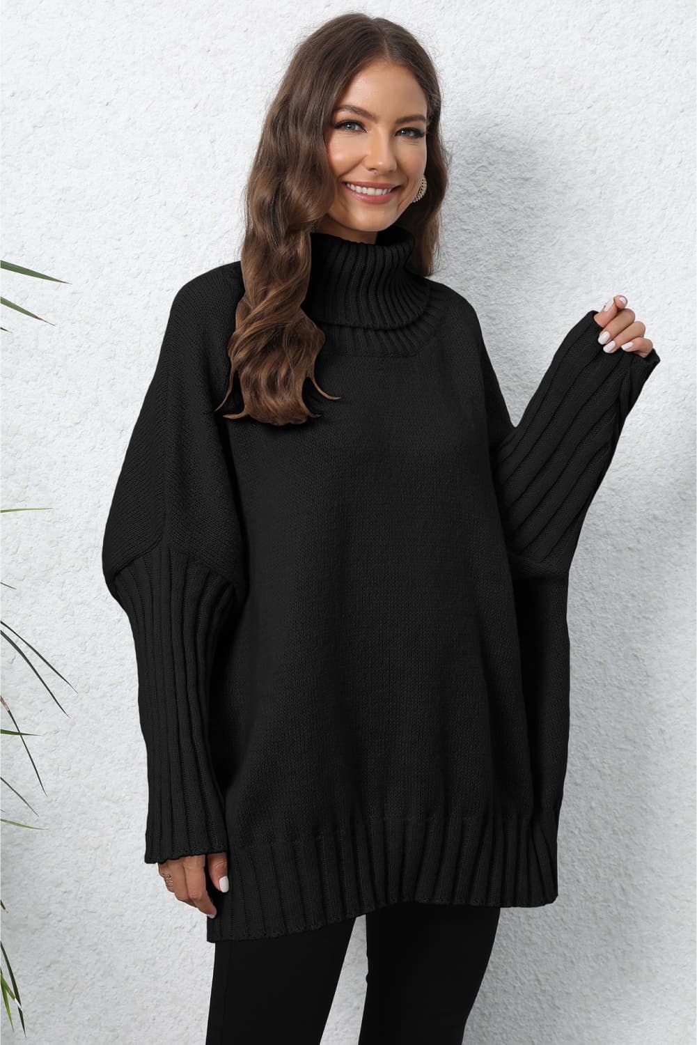 Turtle Neck Long Sleeve Ribbed Sweater - Body By J'ne