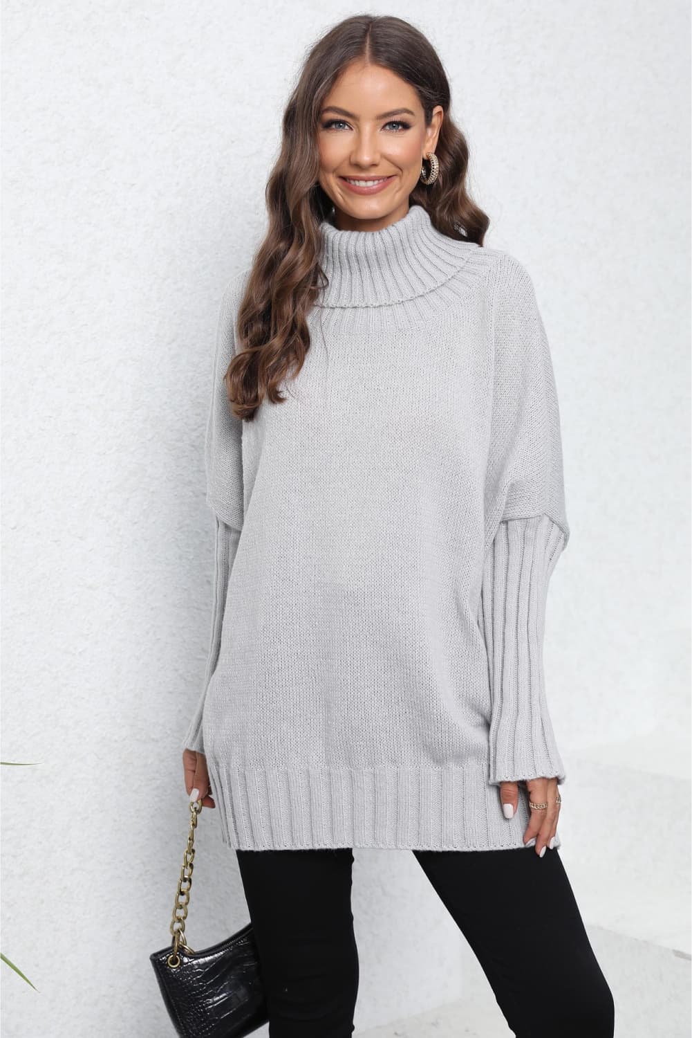 Turtle Neck Long Sleeve Ribbed Sweater - Body By J'ne