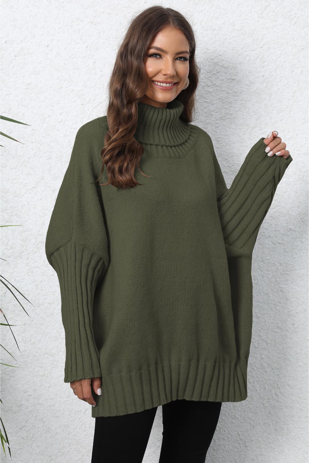 Turtle Neck Long Sleeve Ribbed Sweater - Body By J'ne