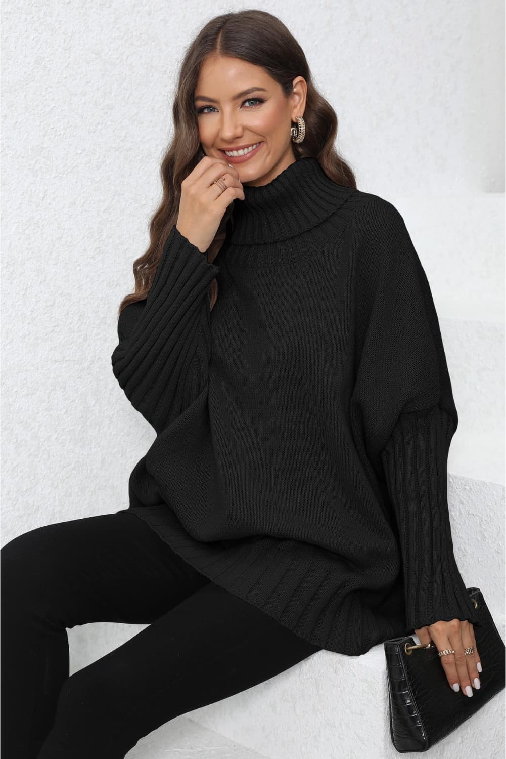 Turtle Neck Long Sleeve Ribbed Sweater - Body By J'ne